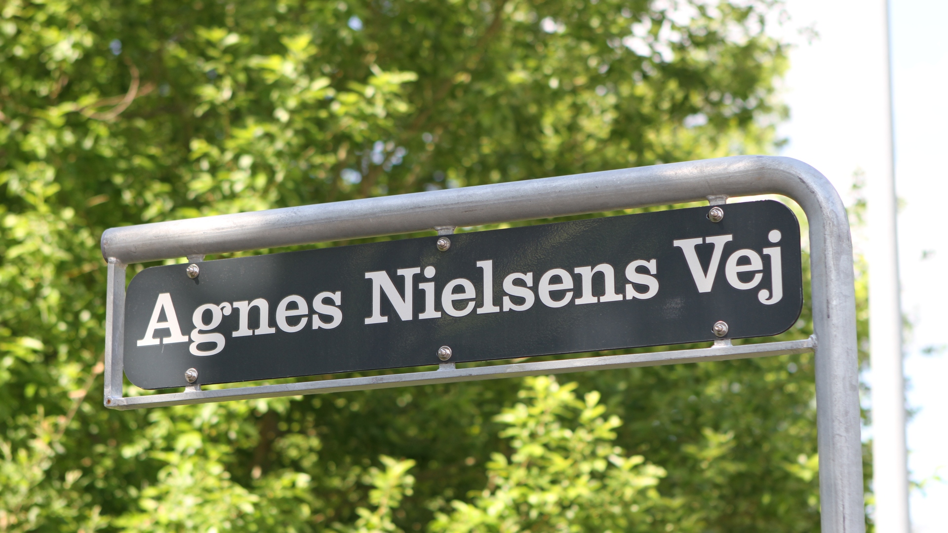 Foto af vejskiltet til Agnes Nielsens Vej